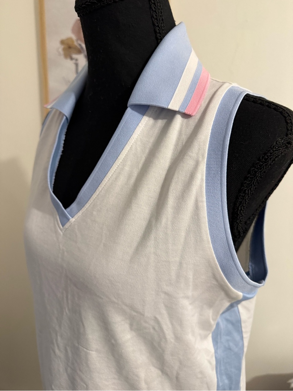 Polo Golf Ralph Lauren M White Blue Pink Sleeveless Golf Polo Tailored Fit